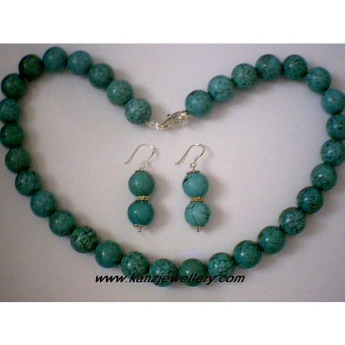 NATURAL 11MM TURQUOISE BEADS & 925 STERLING SILVER SET