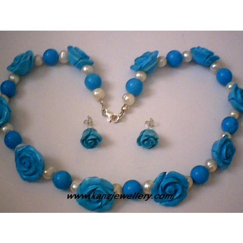 NATURAL TURQUOISE FLOWER /FWP & 925 STERLING SILVER SET
