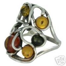 SPLENDID AMBER RING WITH SOLID 925 STERLING SILVER Size7 6.2G