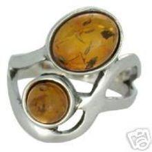 SUPERB BALTIC AMBER RING/SOLID 925 STERLING SILVER Size 5.5 5.8G