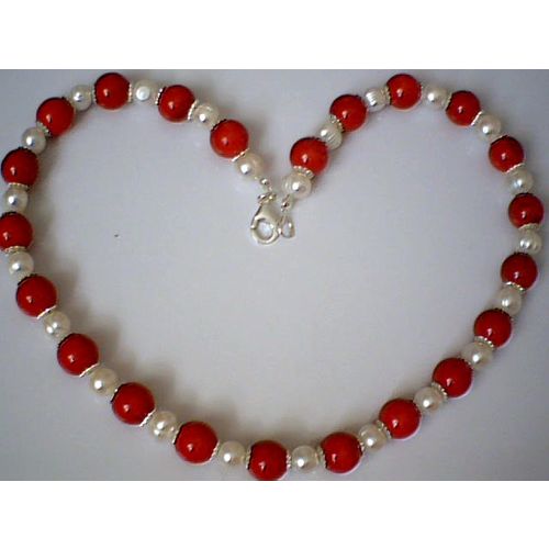 GENUINE CORAL / FWPEARL / 925 STERLING SILVER NECKLACE