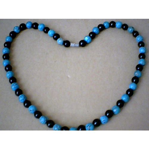 SUPERB QUALITY 8MM TURQUOISE & BLACK AGATE NECKLACE