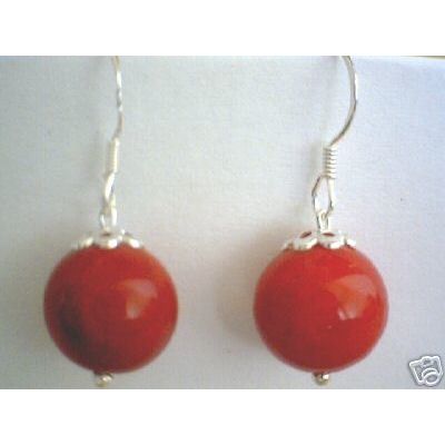SUPERB NATURAL RED CORAL EARRING & 925 STERLING SILVER