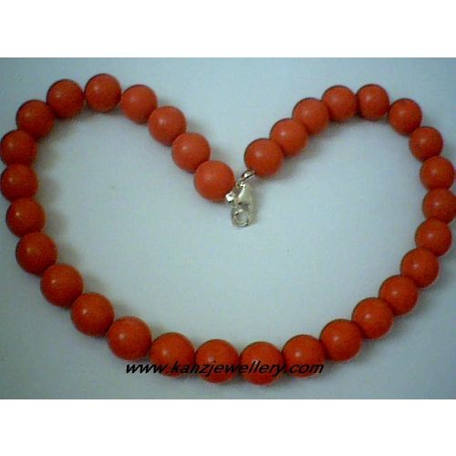 GENUINE 12MM RED CORAL / 925 STERLING SILVER NECKLACE