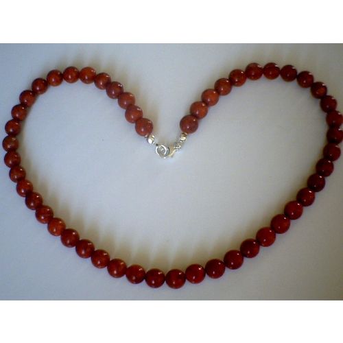 GENUINE 8MM RED CORAL & 925 STERLING SILVER NECKLACE