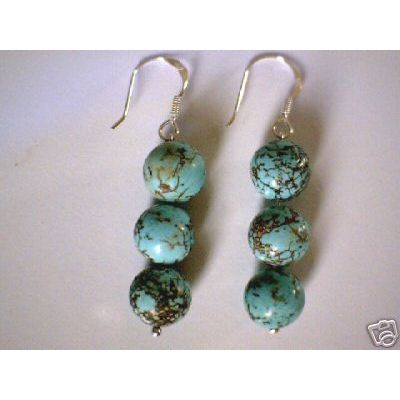 SUPERB NATURAL TURQUOISE & 925 STERLING SILVER EARRINGS