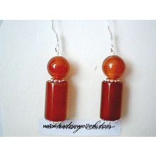 DELIGHTFUL REAL RED AGATE EARRING & 925 STERLING SILVER