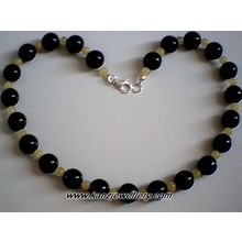 BALTIC AMBER /BLACK AGATE/ 925 STERLING SILVER NECKLACE