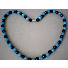 SUPERB QUALITY 8MM TURQUOISE & BLACK AGATE NECKLACE