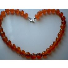 GENUINE 10MM RED AGATE / 925 STERLING SILVER NECKLACE