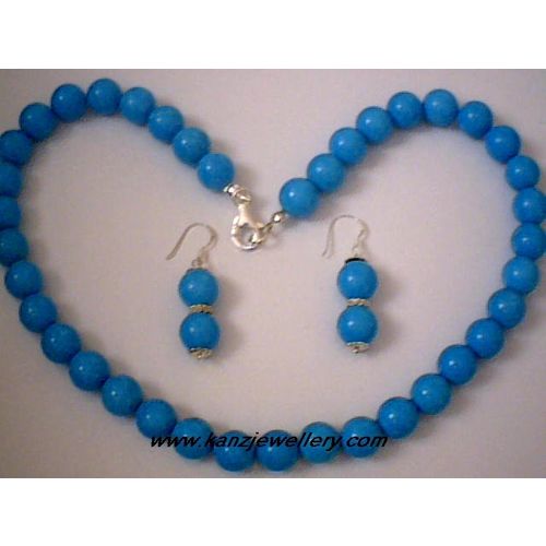 NATURAL 10MM TURQUOISE BEADS & 925 STERLING SILVER SET