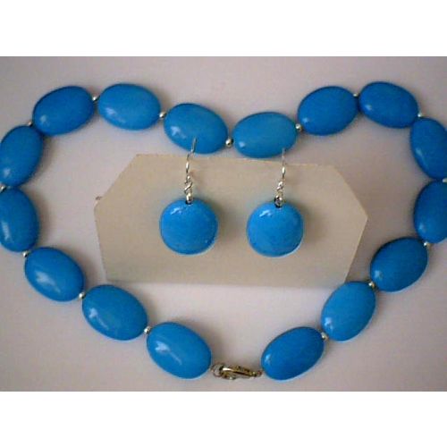 SUPERB TURQUOISE SET NECKLACE /EARRING WITH 925 SS HOOK