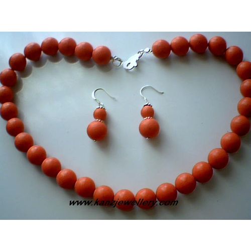 NATURAL RED CORAL & 925 SILVER SET NECKLACE & EARRINGS
