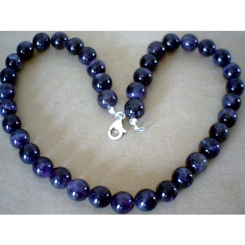 NATURAL 10MM AMETHYST NECKLACE & 925 STERLING SILVER