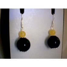 NATURAL BALTIC AMBER / BLACK AGATE & 925 STERLING SILVER EARRING